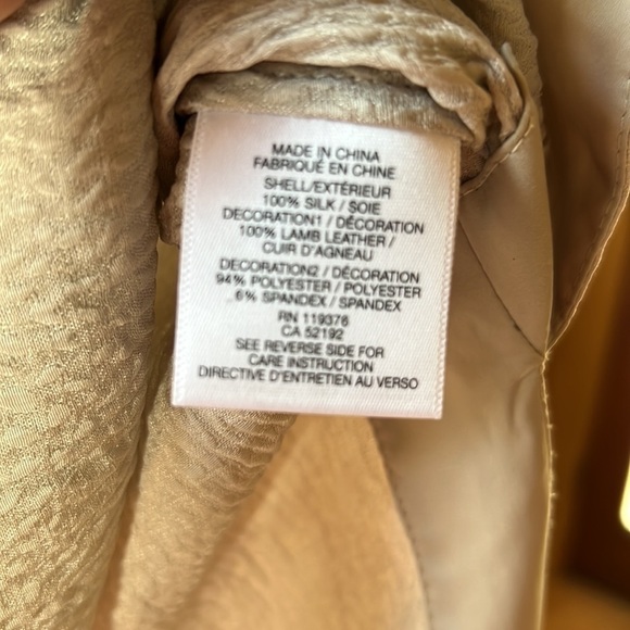 Helmut Lang 100% Silk Tan Top with Leather Trim Size Small - Picture 9 of 10